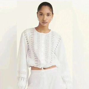 White Eyelet Button-Front Long-Sleeve Blouse